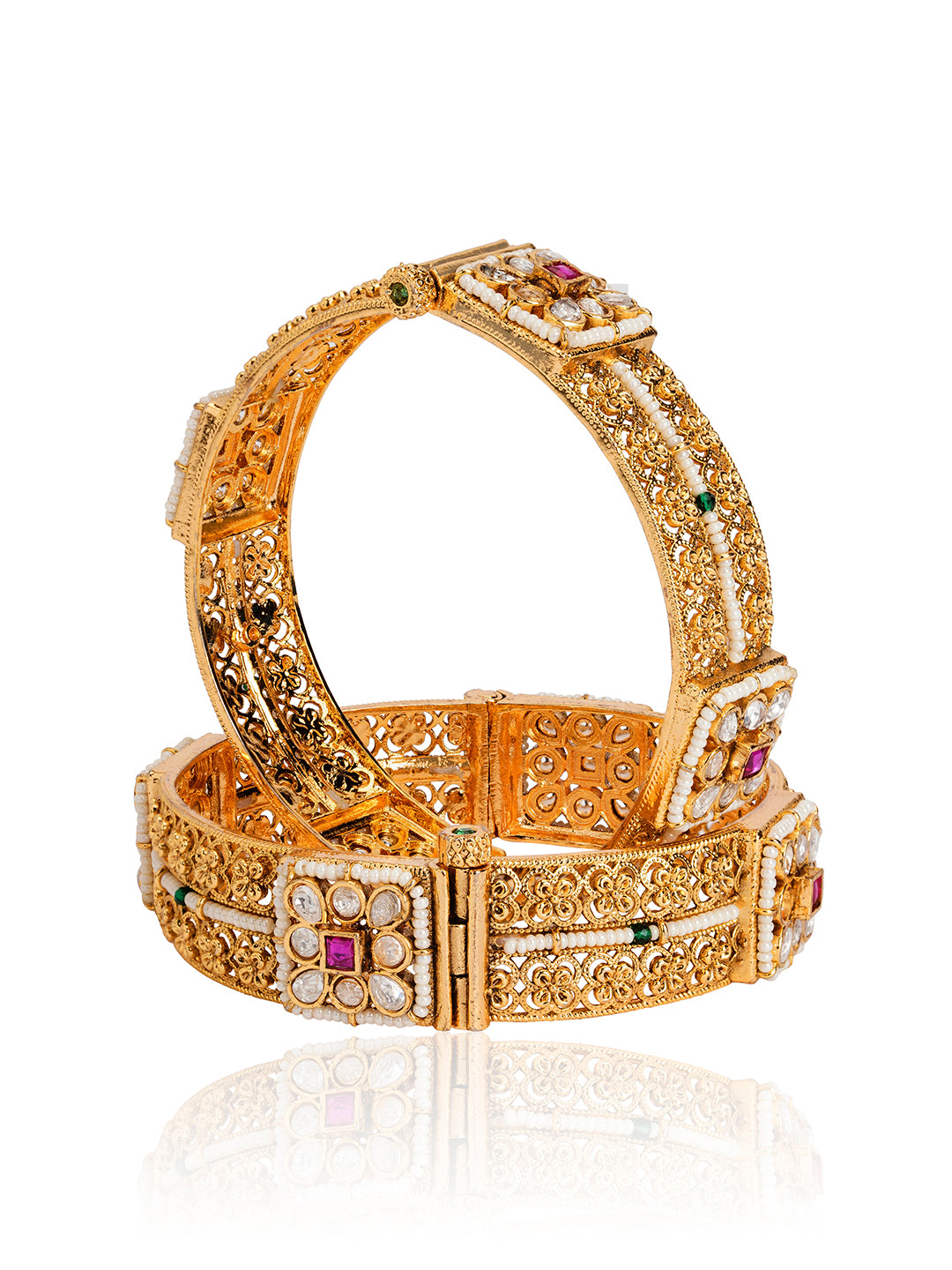 Itrani Rajwadi Heritage Gold Bangles with Emerald Ruby Stones
