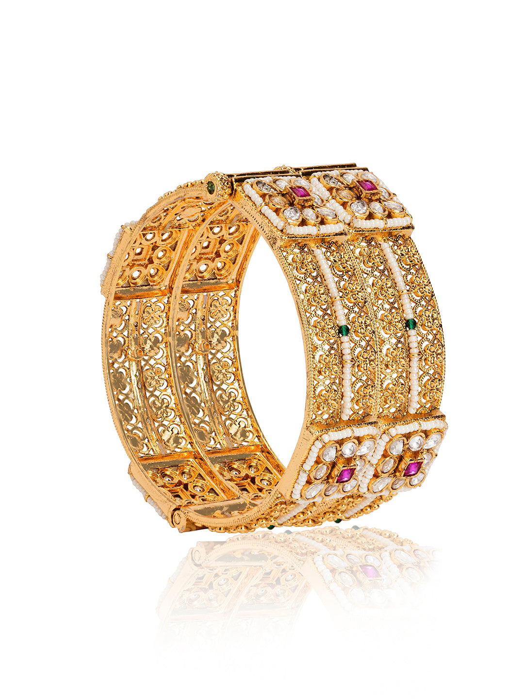 Itrani Rajwadi Heritage Gold Bangles with Emerald Ruby Stones