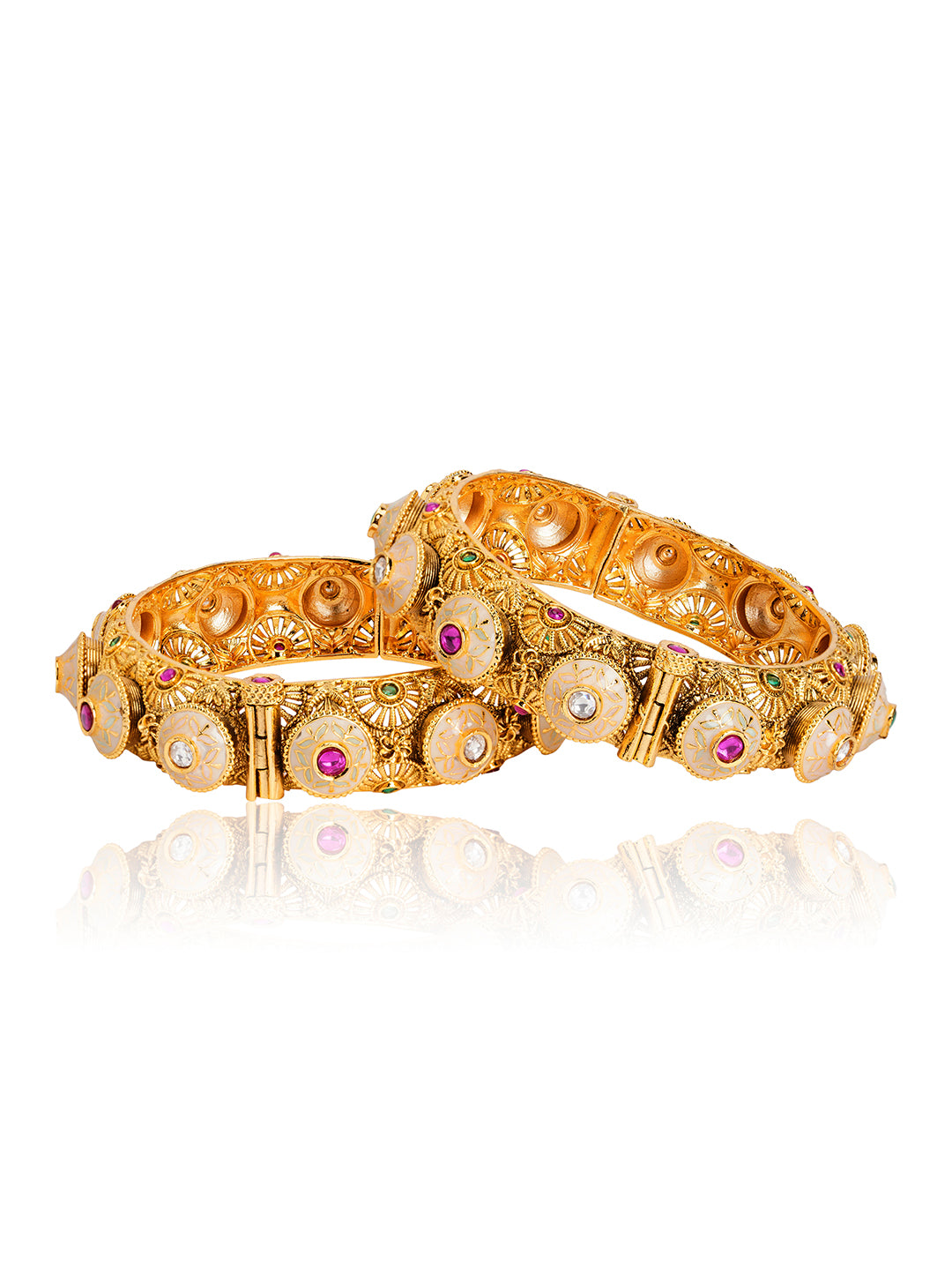 Itrani Rajwadi Polki Brass Bangles with Minakari & Gemstone Detailing