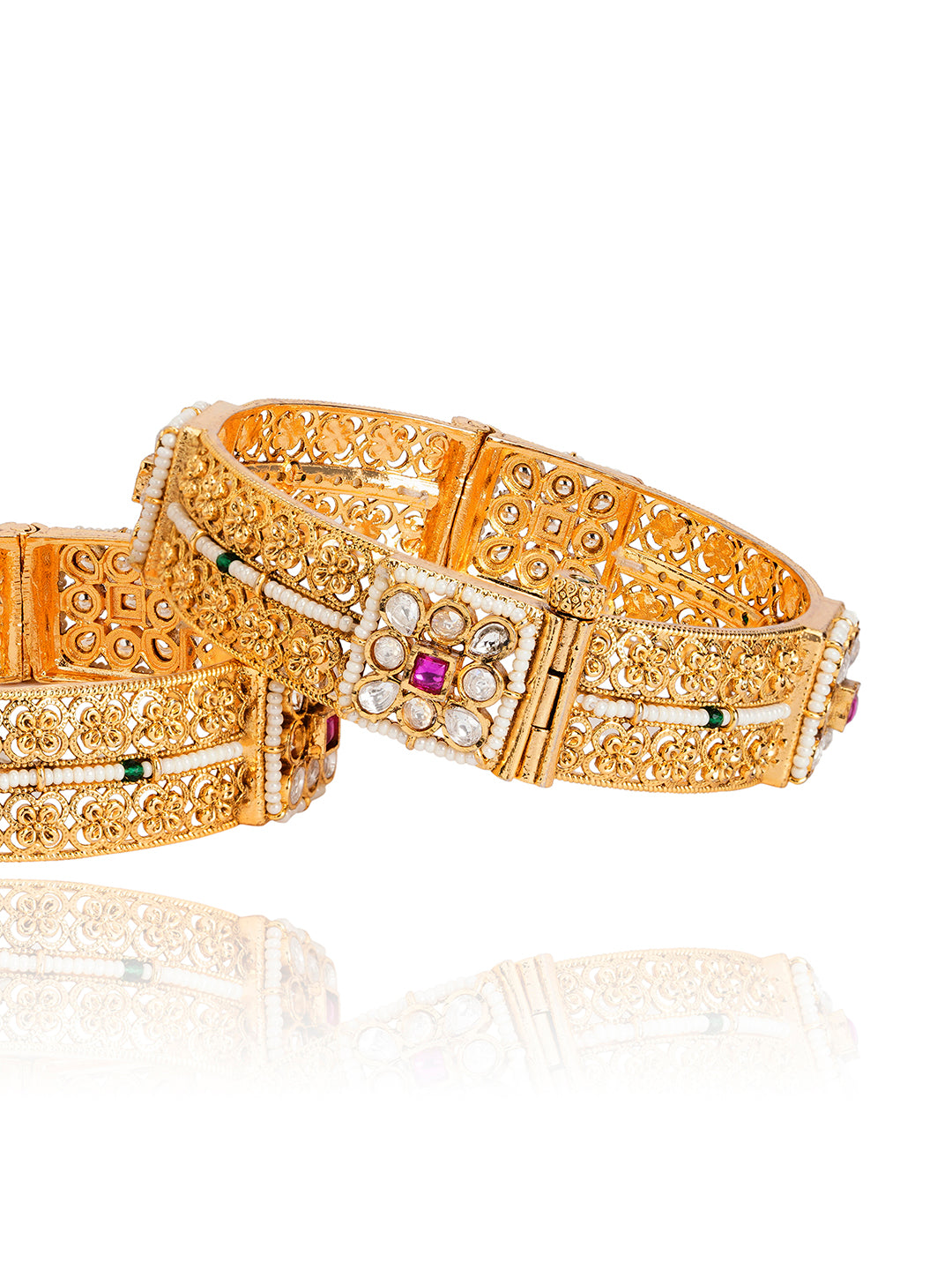 Itrani Rajwadi Heritage Gold Bangles with Emerald Ruby Stones