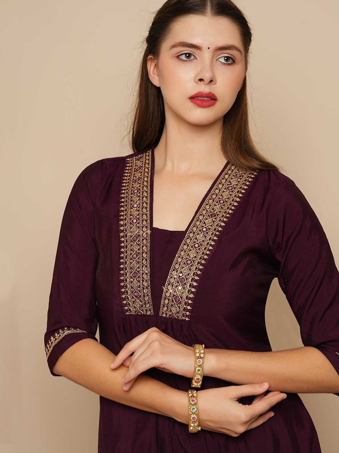 Itrani Rajwadi Regal Polki Bangles with Kidiya Moti and Emerald Ruby Accents