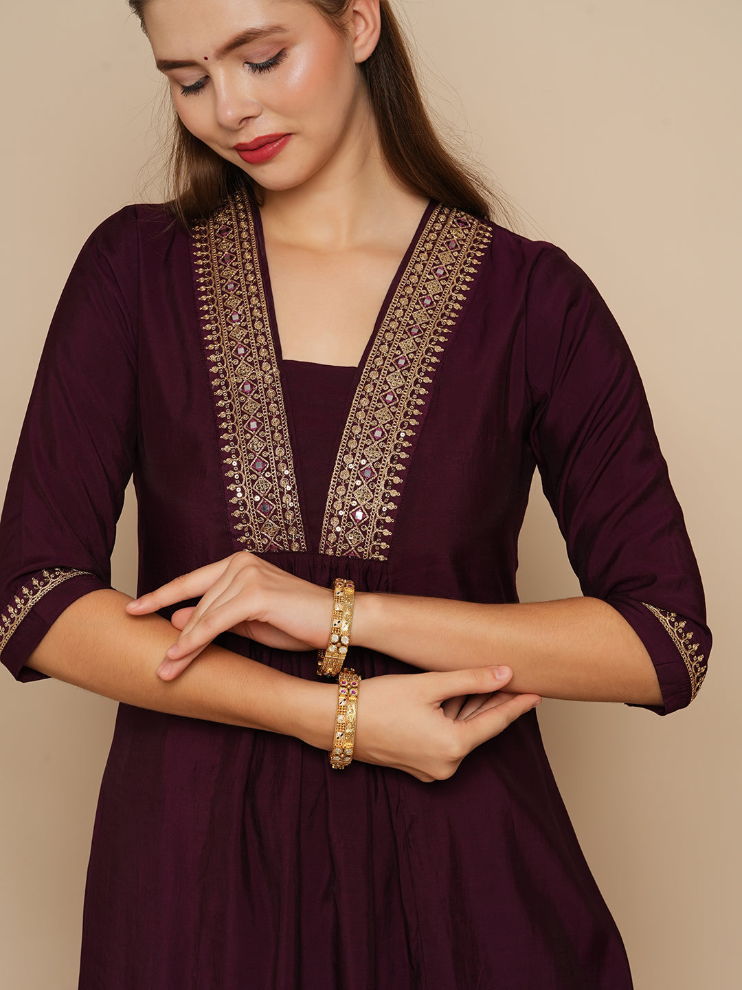 Itrani Royal Ruby Rajwadi Brass Bangles with Gold Finish