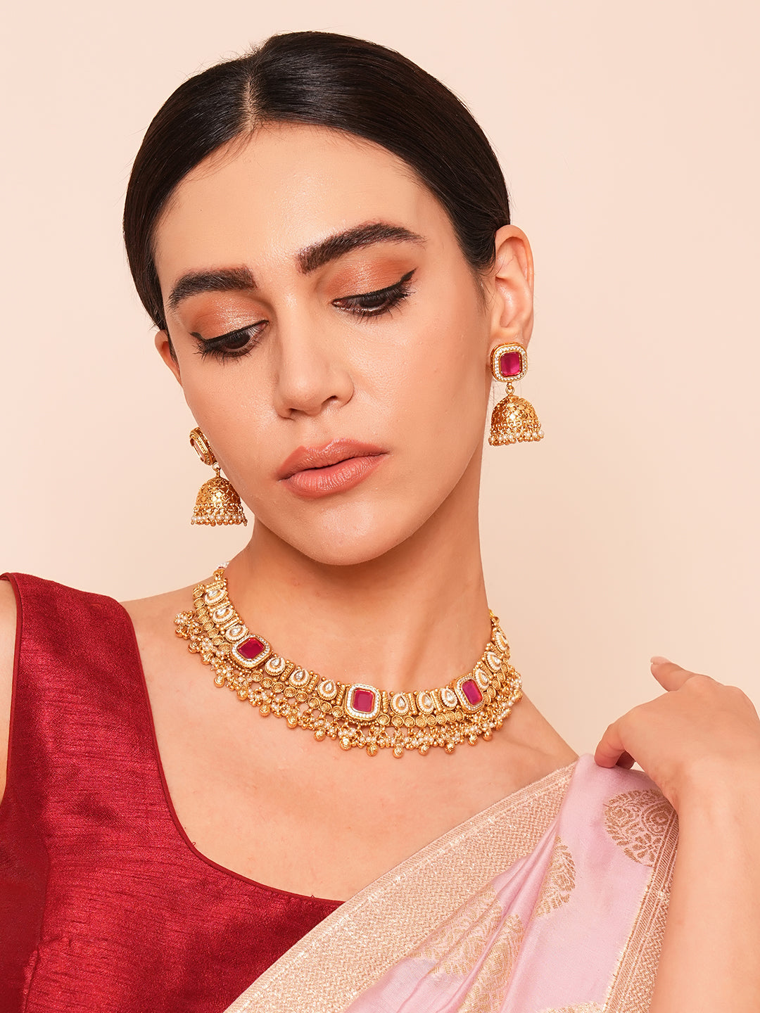 Itrani Rajwadi Polki Ruby Necklace Set