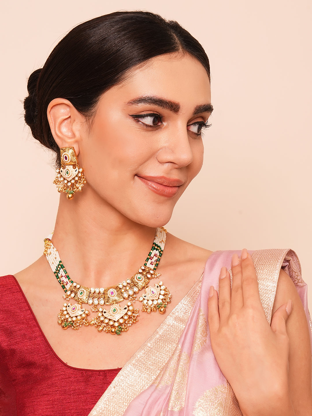 Itrani Rajwadi Patwa Minakari Polki Necklace Set