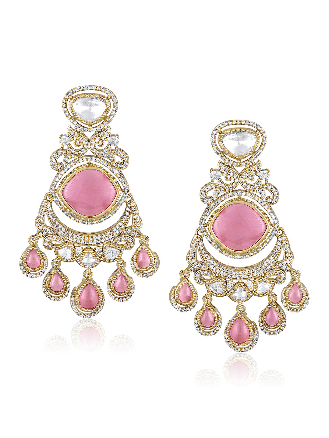 Itrani Pink Blush Cat eye Stone Statement Dangling Earrings
