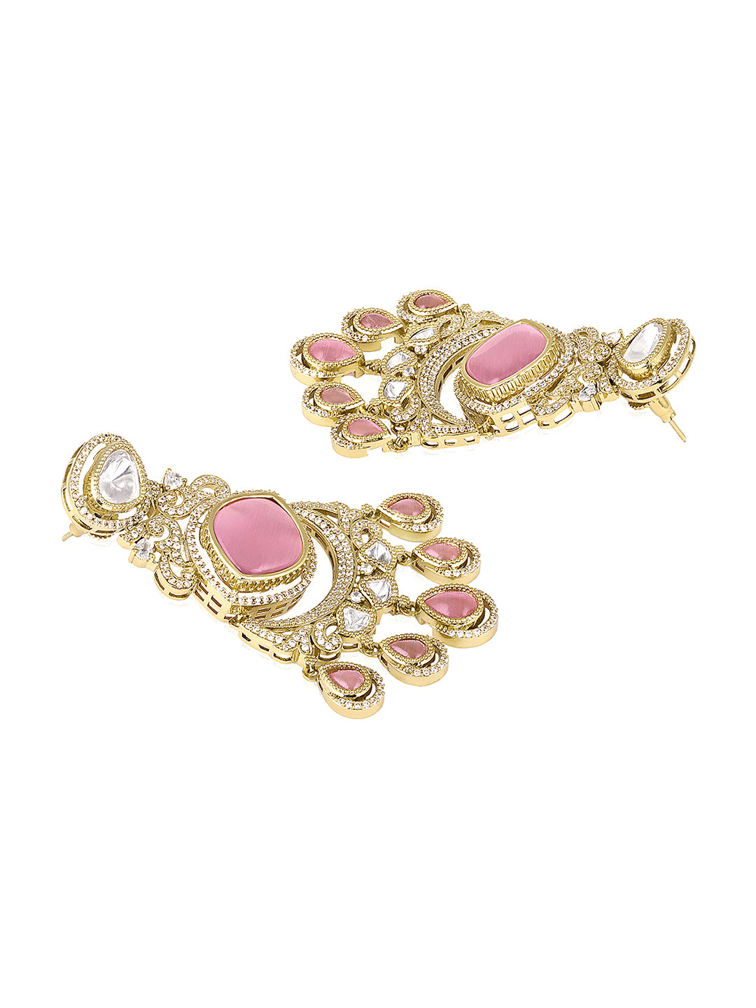Itrani Pink Blush Cat eye Stone Statement Dangling Earrings