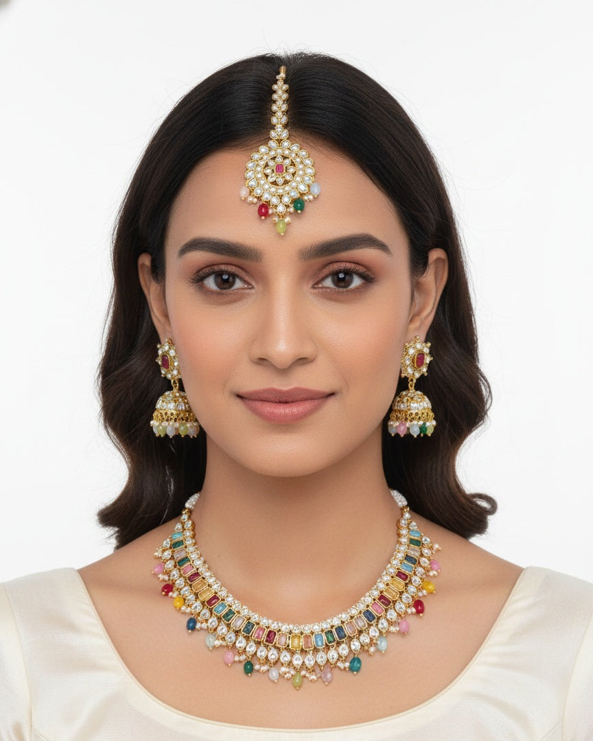 Itrani Royal Polki Multicolor Kundan Necklace Set – Brass with Anti-Tarnish Finish Clearance