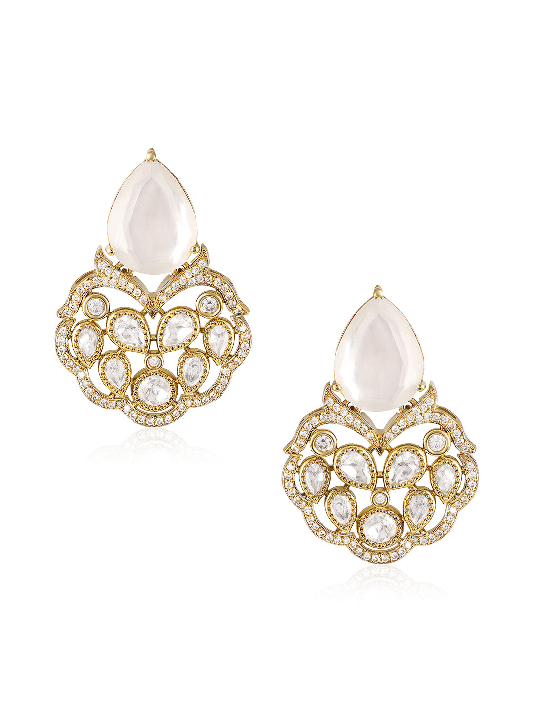 Itrani Moonlit Grace White Uncut diamond Style Antique Brass Earrings