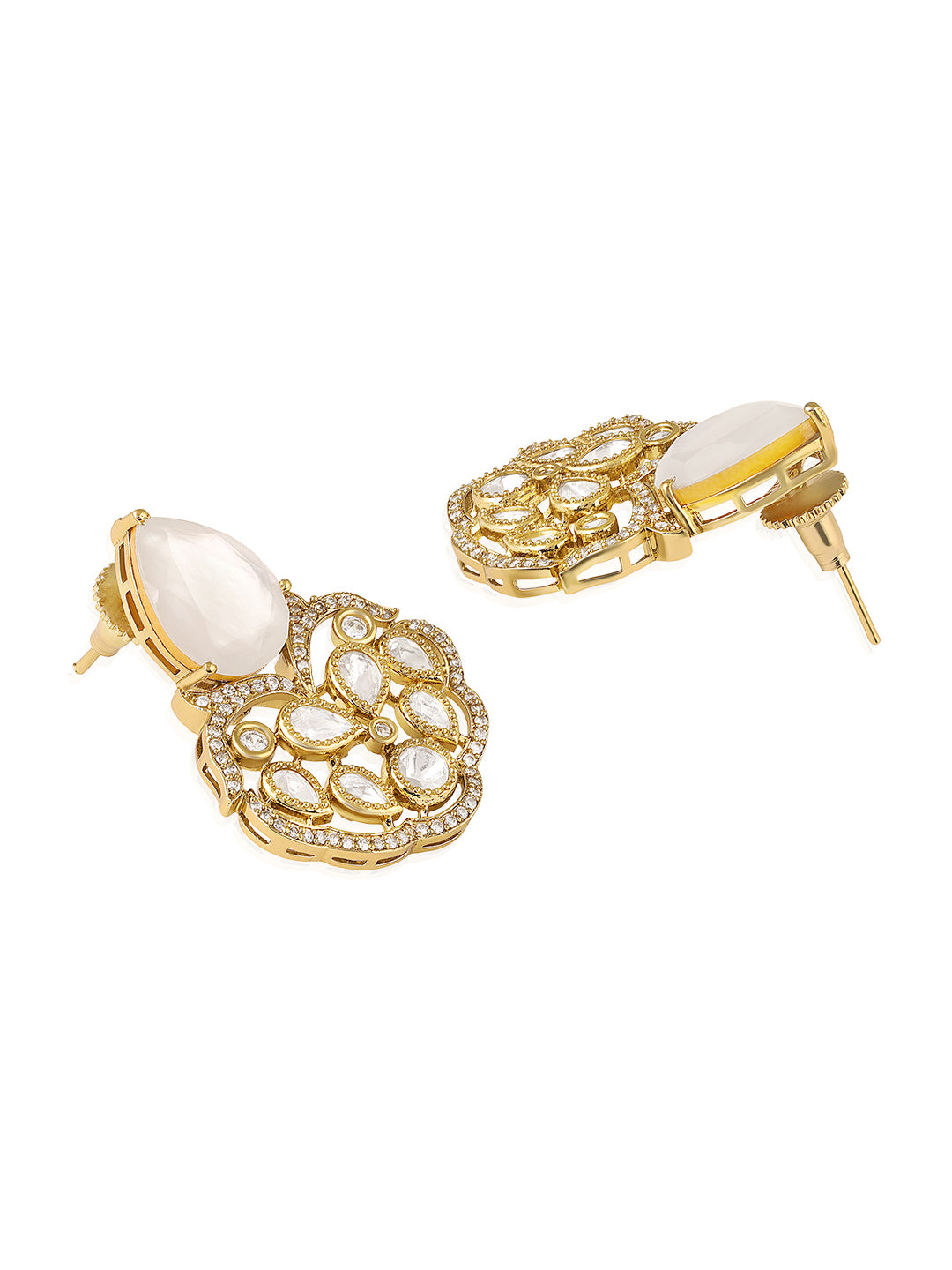 Itrani Moonlit Grace White Uncut diamond Style Antique Brass Earrings