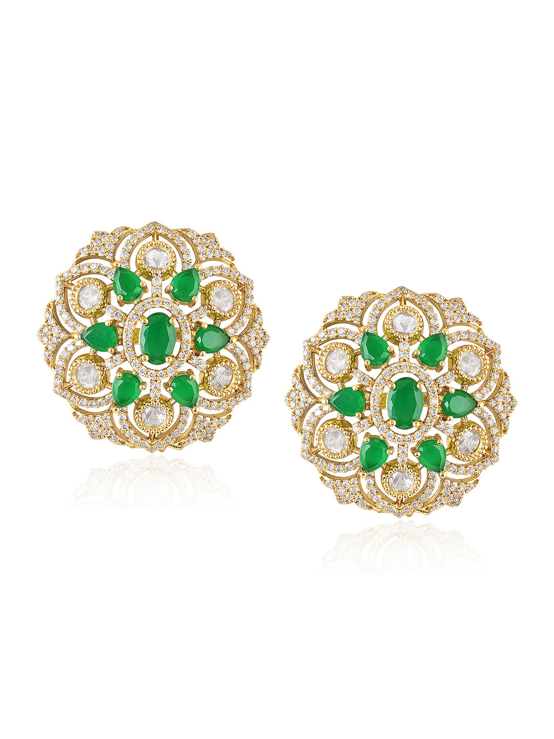 Itrani Emerald Radiance Uncut Diamond With Setting Stone Antique Brass Earrings