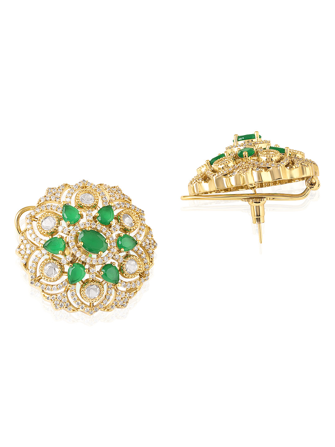 Itrani Emerald Radiance Uncut Diamond With Setting Stone Antique Brass Earrings