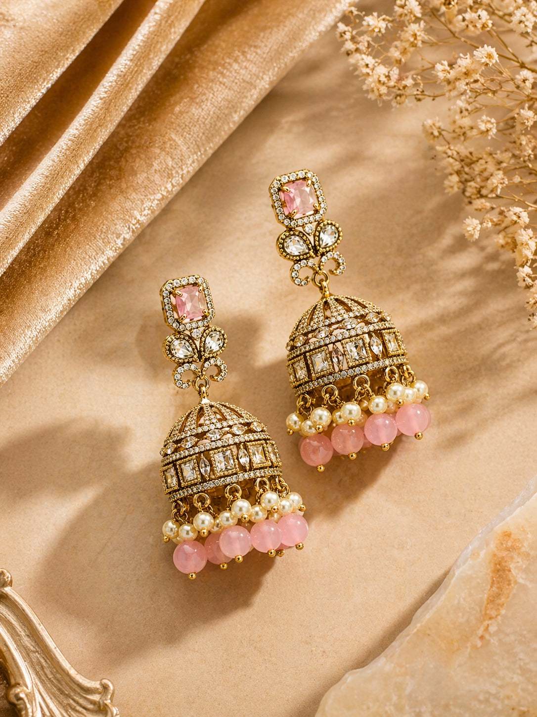 Itrani Pastel Blush Noor Dome Jhumka Earrings