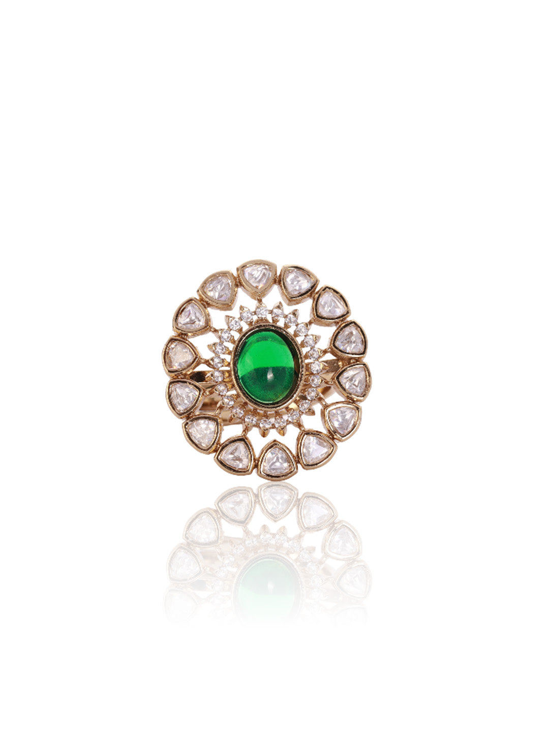 Itrani Regal Green Glow Statement Ring Antique Finish Brass Cocktail Ring