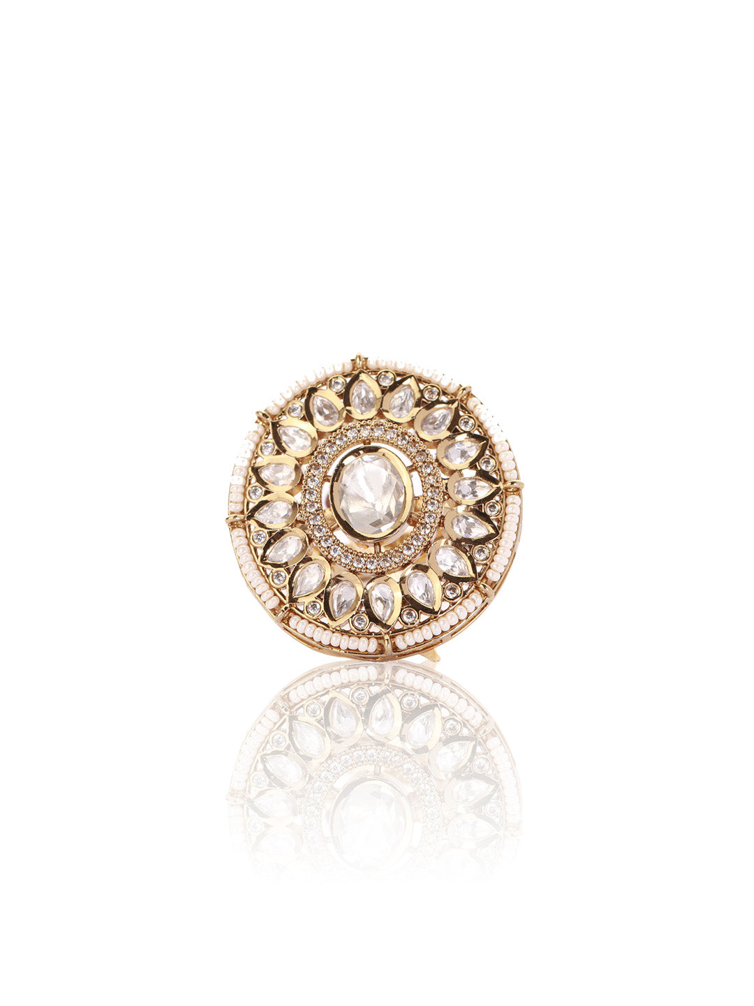 Itrani Majestic Aura Polki Ring – Statement Brass Jewelry with Pearl Detailing