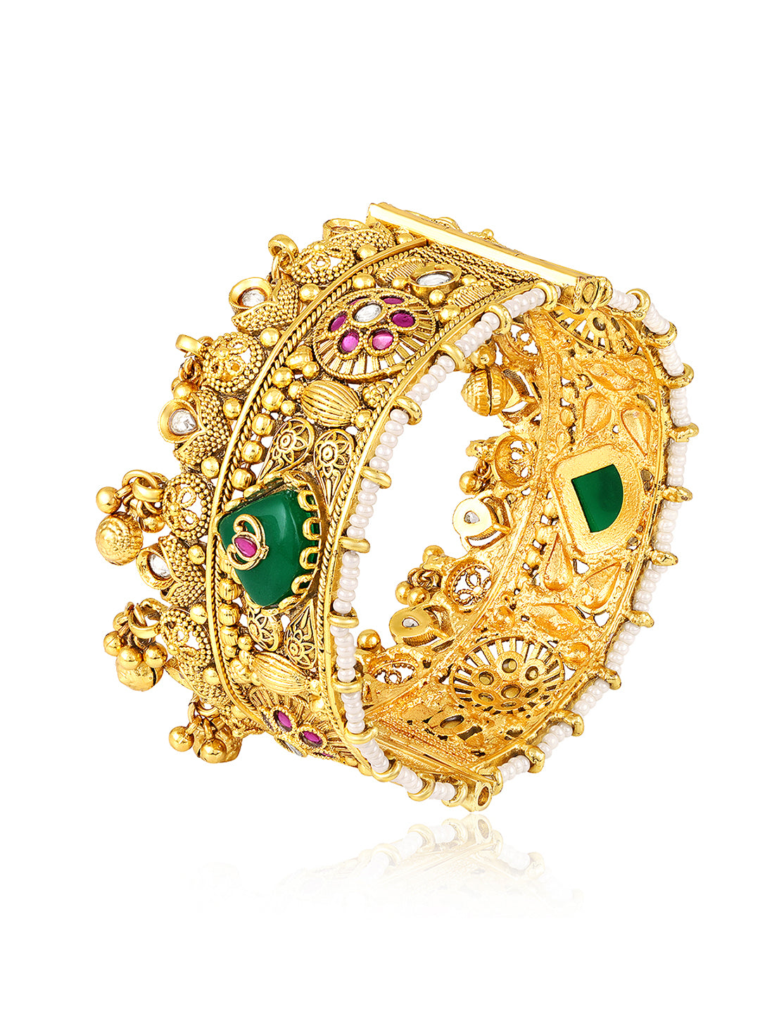 Itrani Rajwada Heritage Emerald, Gold Kada Bangles Set