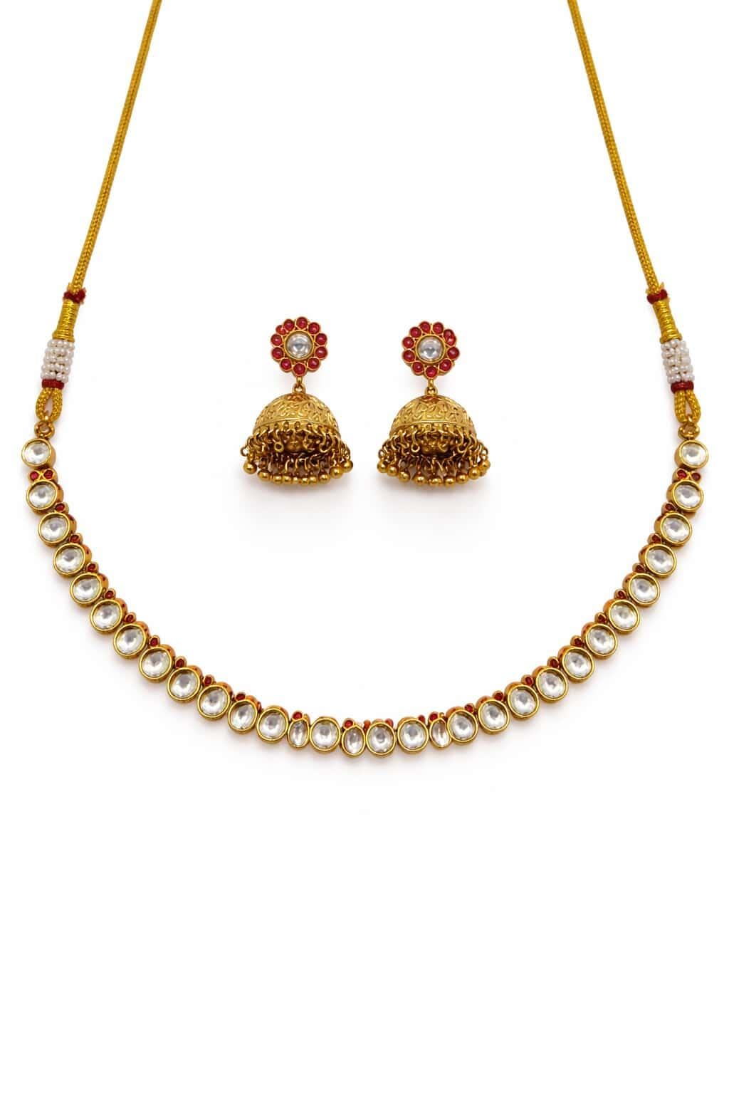 Itrani Heritage Classic Delicate Necklace Set with Jhumka Earrings – Anti Tarnish Traditional Jewellery