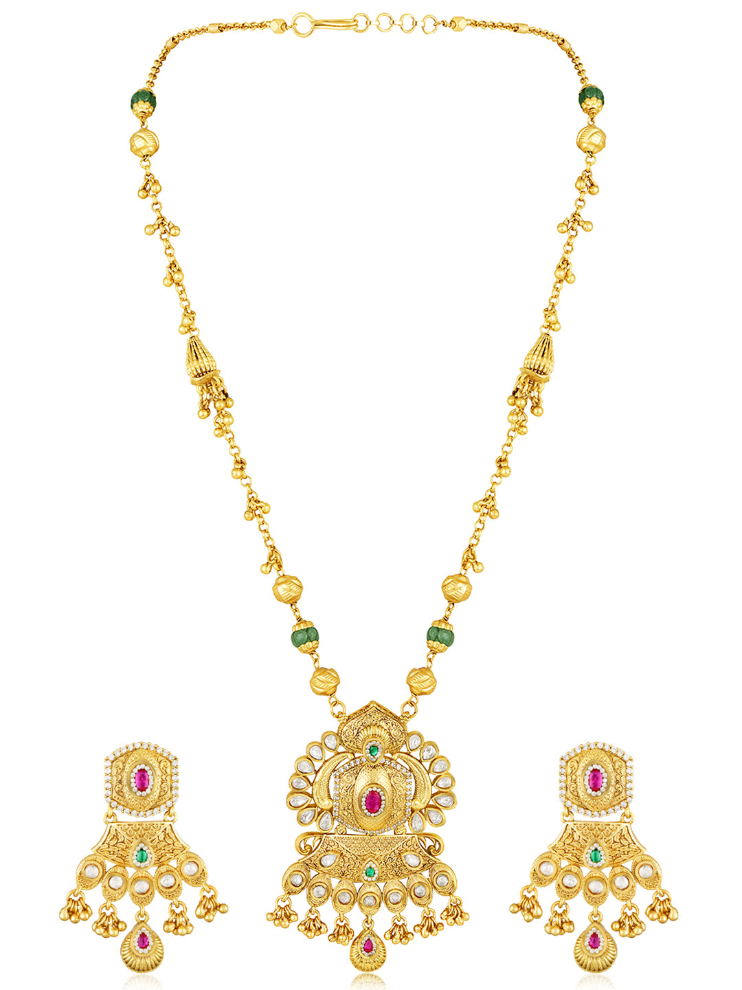 Itrani Gold Pearl Drop Long Pendant Necklace Set