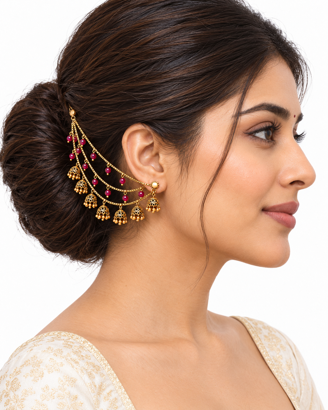 Itrani Mehr Ruby Jhumka Ear Chain (Pair)