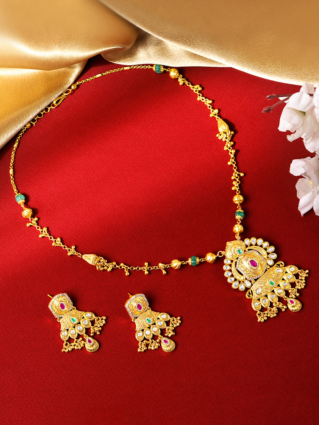 Itrani Gold Pearl Drop Long Pendant Necklace Set