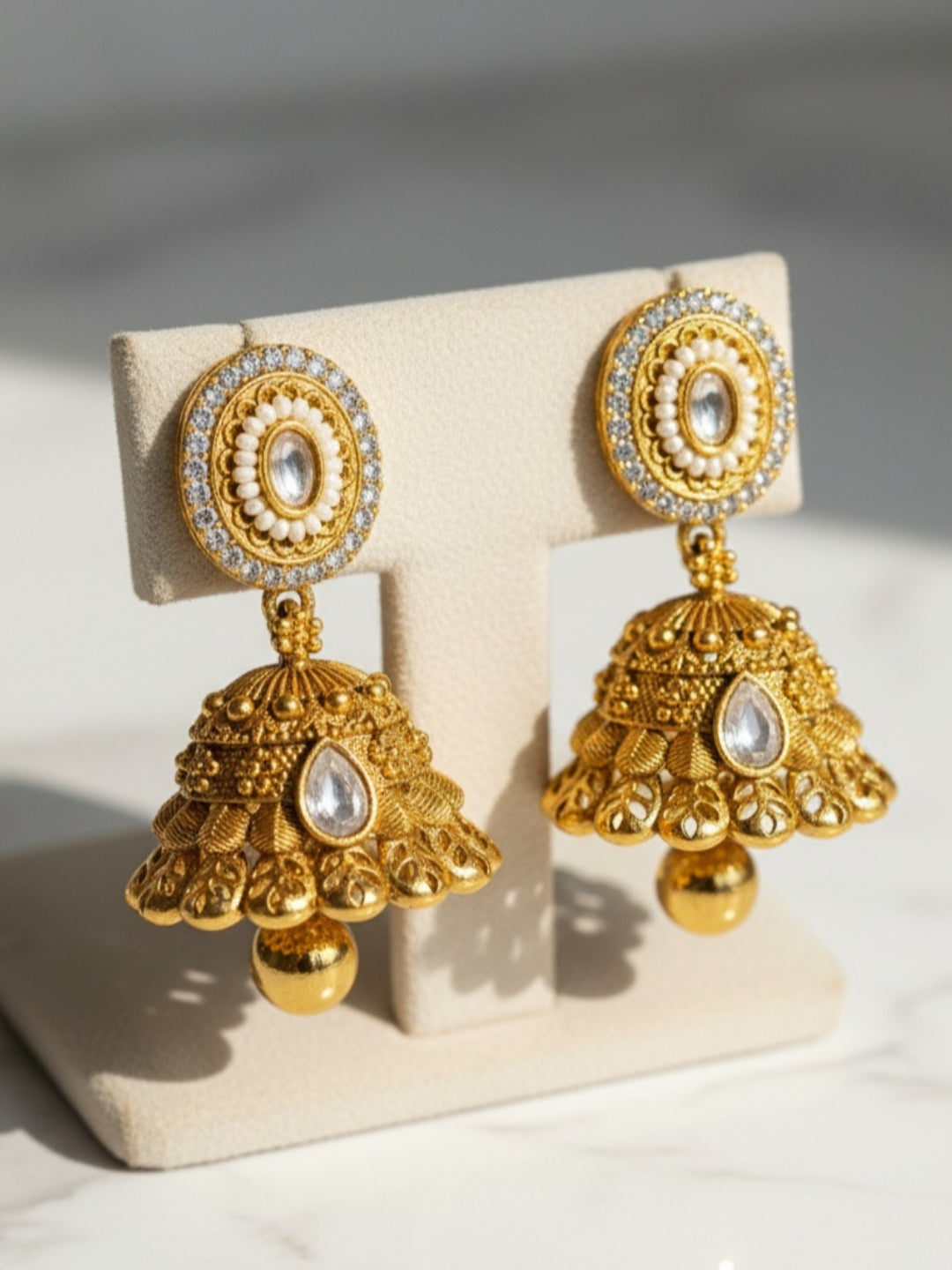 Itrani Antique Gold-Polish finishing Metal Gold Drop Jhumka Earrings