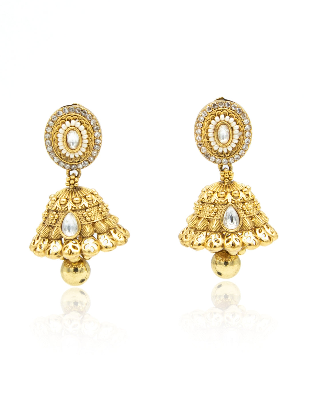 Itrani Antique Gold-Polish finishing Metal Gold Drop Jhumka Earrings