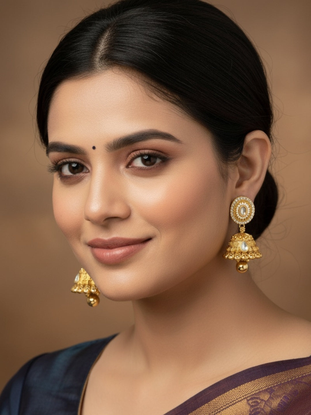 Itrani Antique Gold-Polish finishing Metal Gold Drop Jhumka Earrings