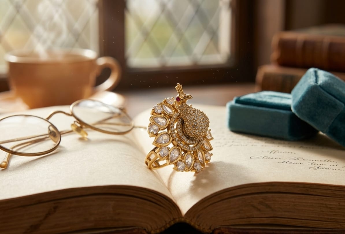 Itrani Royal Peacock American Diamond Adjustable Ring for Women