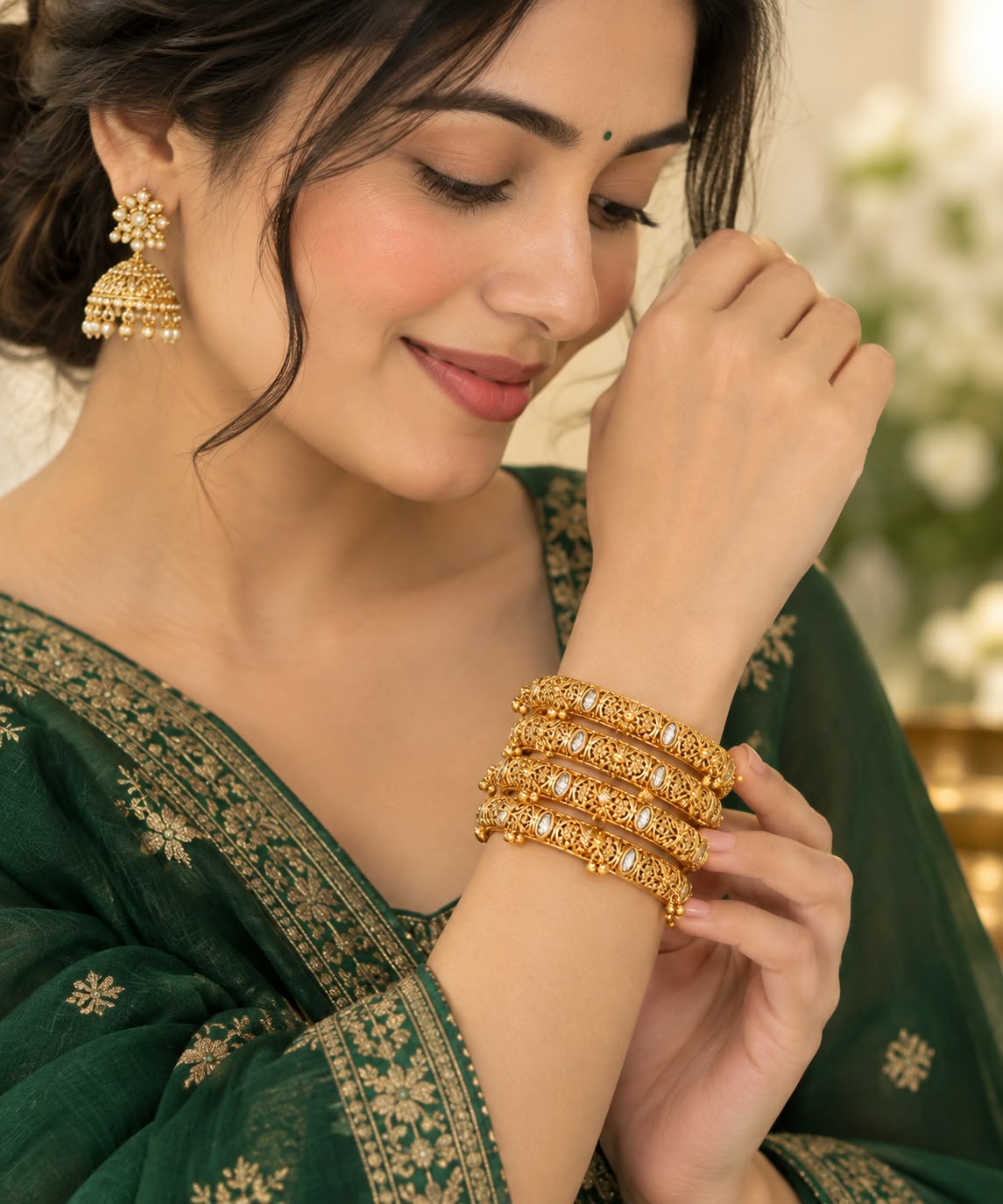Itrani Sunehri Ghungroo Gold-Tone Bangles (set of 4)