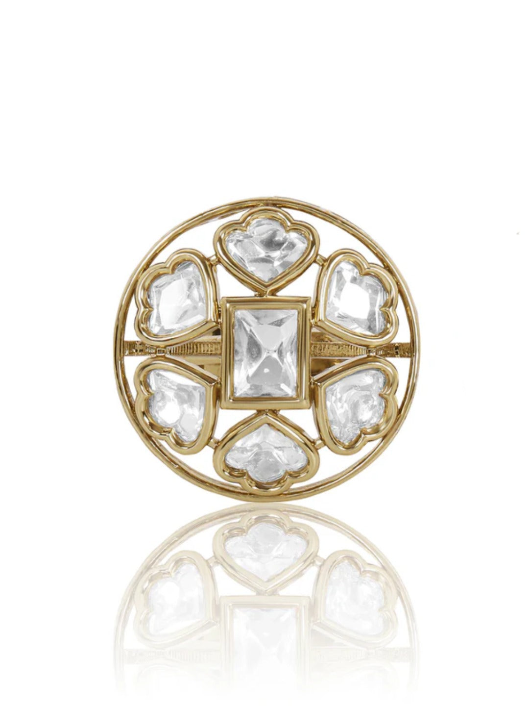 Itrani Elegant Gold-Toned Kundan Style American Diamond Cocktail Ring