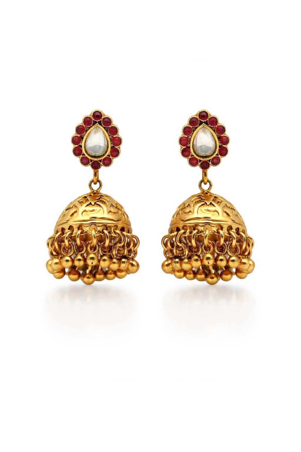 Itrani Traditional Pear Drop Delicate Necklace Set with Jhumka Earrings – Anti-Tarnish Finish