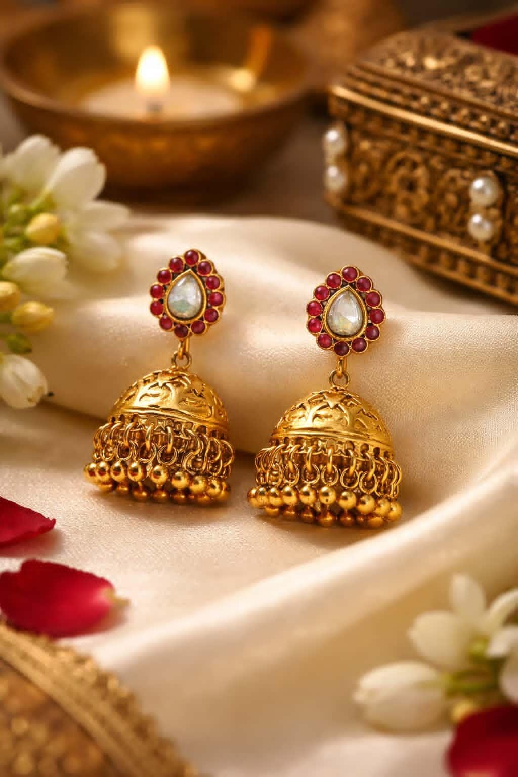 Itrani Traditional Pear Drop Delicate Necklace Set with Jhumka Earrings – Anti-Tarnish Finish