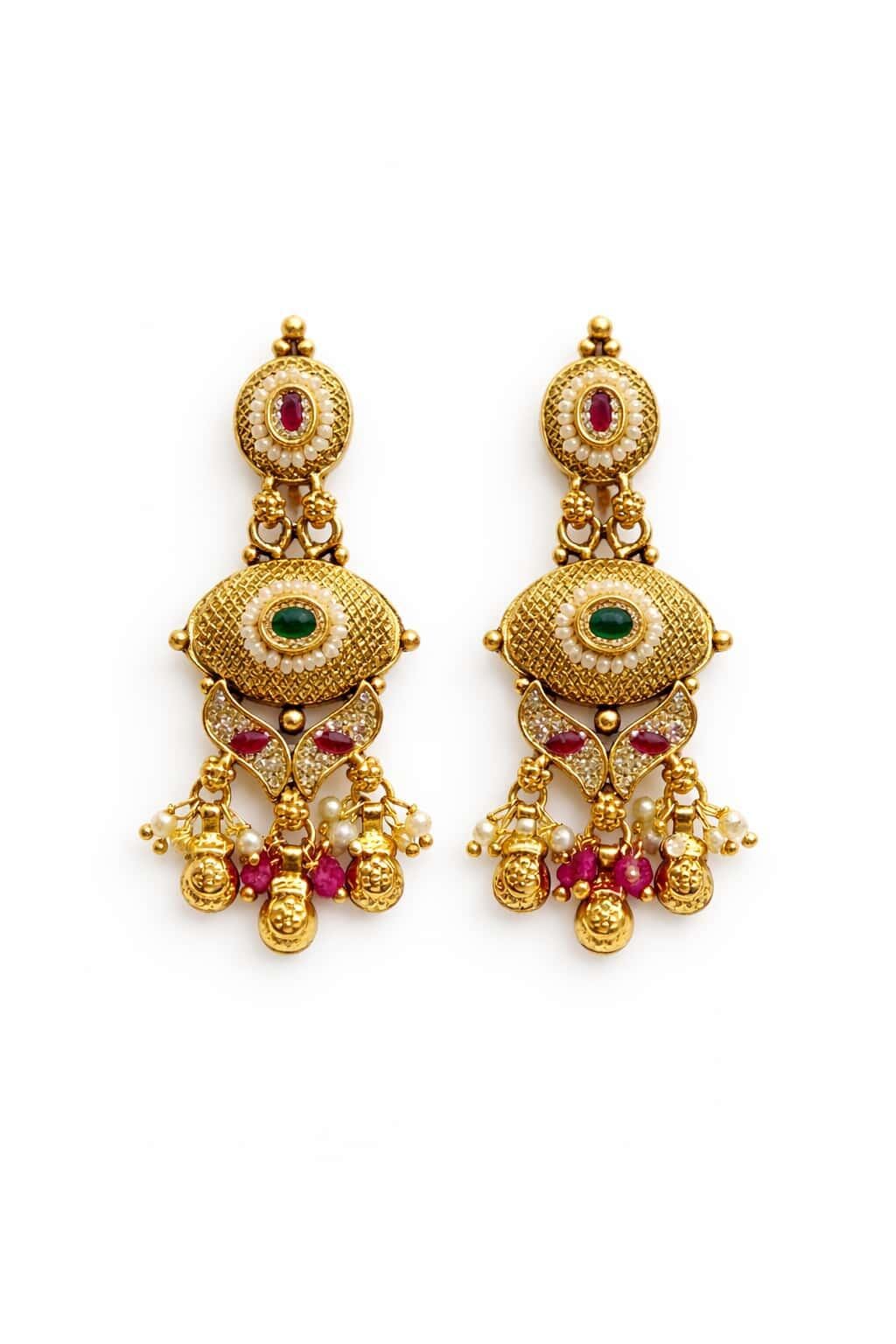 Heritage Antique Brass Pendant Necklace Set with Color Stones – Traditional Festive Jewellery