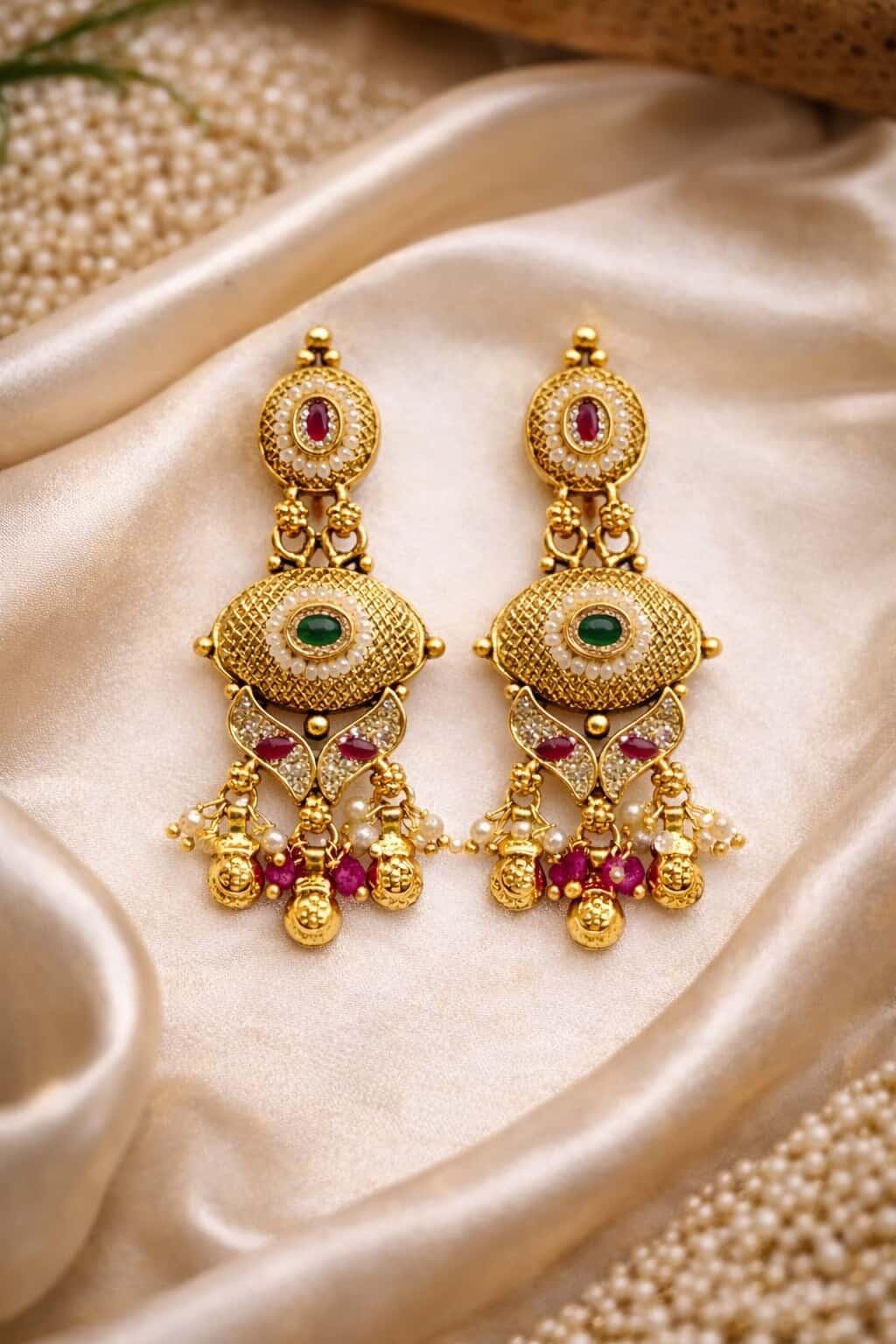 Heritage Antique Brass Pendant Necklace Set with Color Stones – Traditional Festive Jewellery