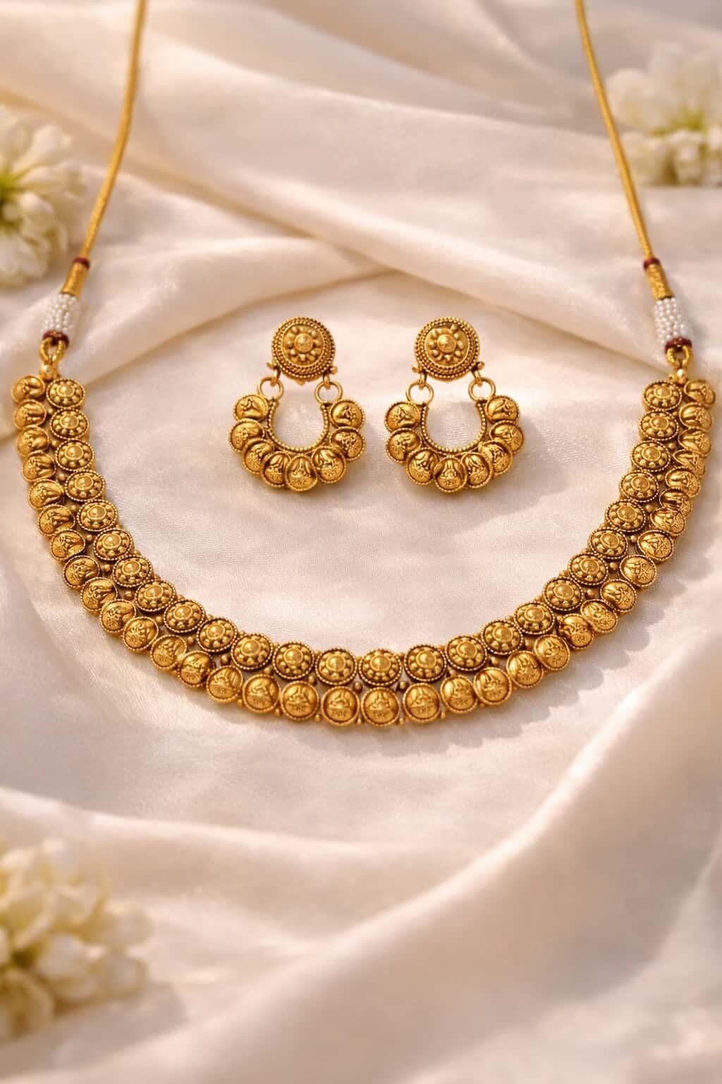 Itrani Mahalaxmi Heritage Classic Antique Coin Temple Brass Necklace Set – Traditional Bridal & Festive Jewellery