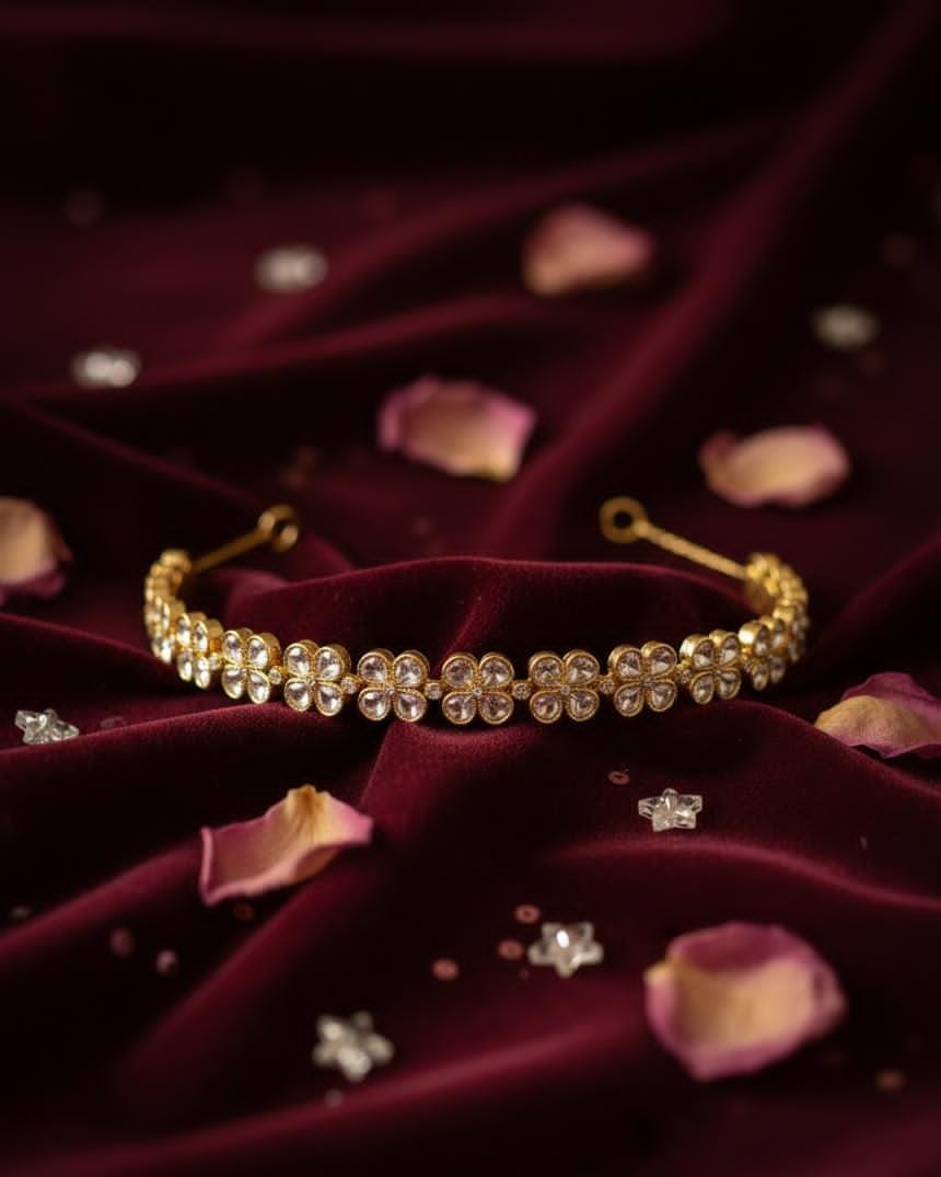 Itrani Floral Charm Polki Stone Seeshpati in Anti-Tarnish Brass – Traditional Bridal Hair Jewelry