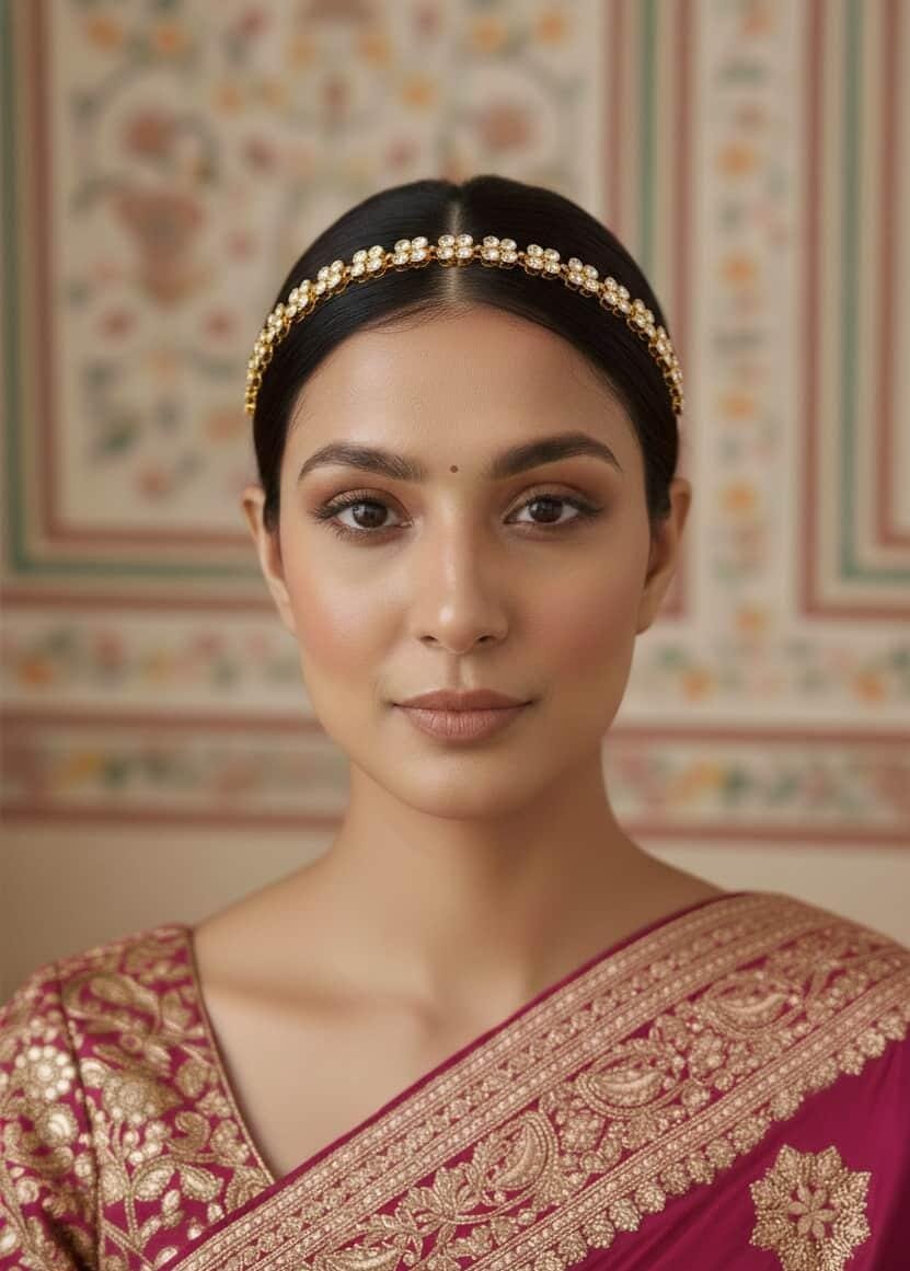 Itrani Floral Charm Polki Stone Seeshpati in Anti-Tarnish Brass – Traditional Bridal Hair Jewelry