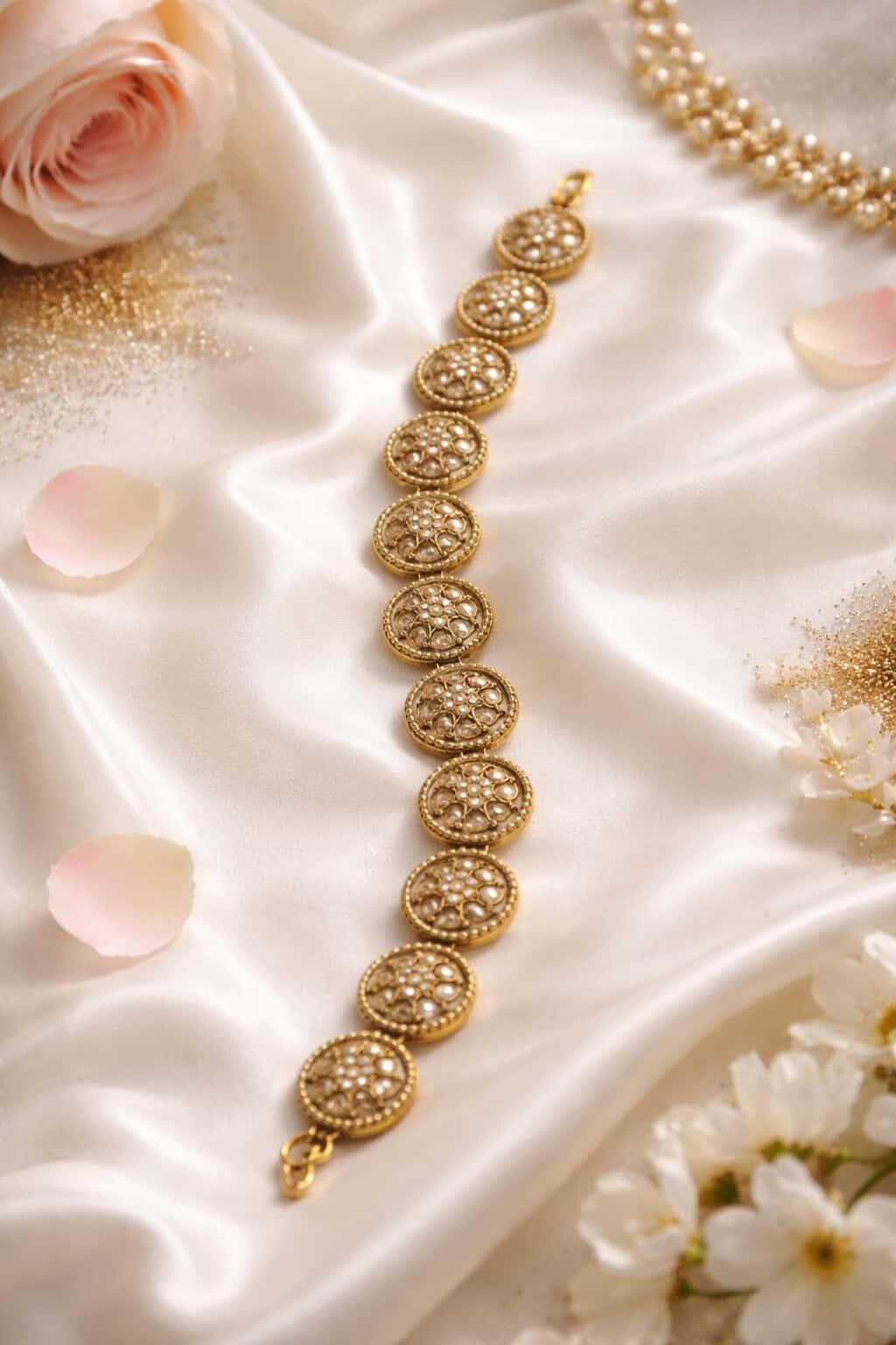 Itrani Antique Floral Seeshpati With pearl Detailing And Reverse AD stones Anti-Tarnish Traditional Bridal Hair Jewellery