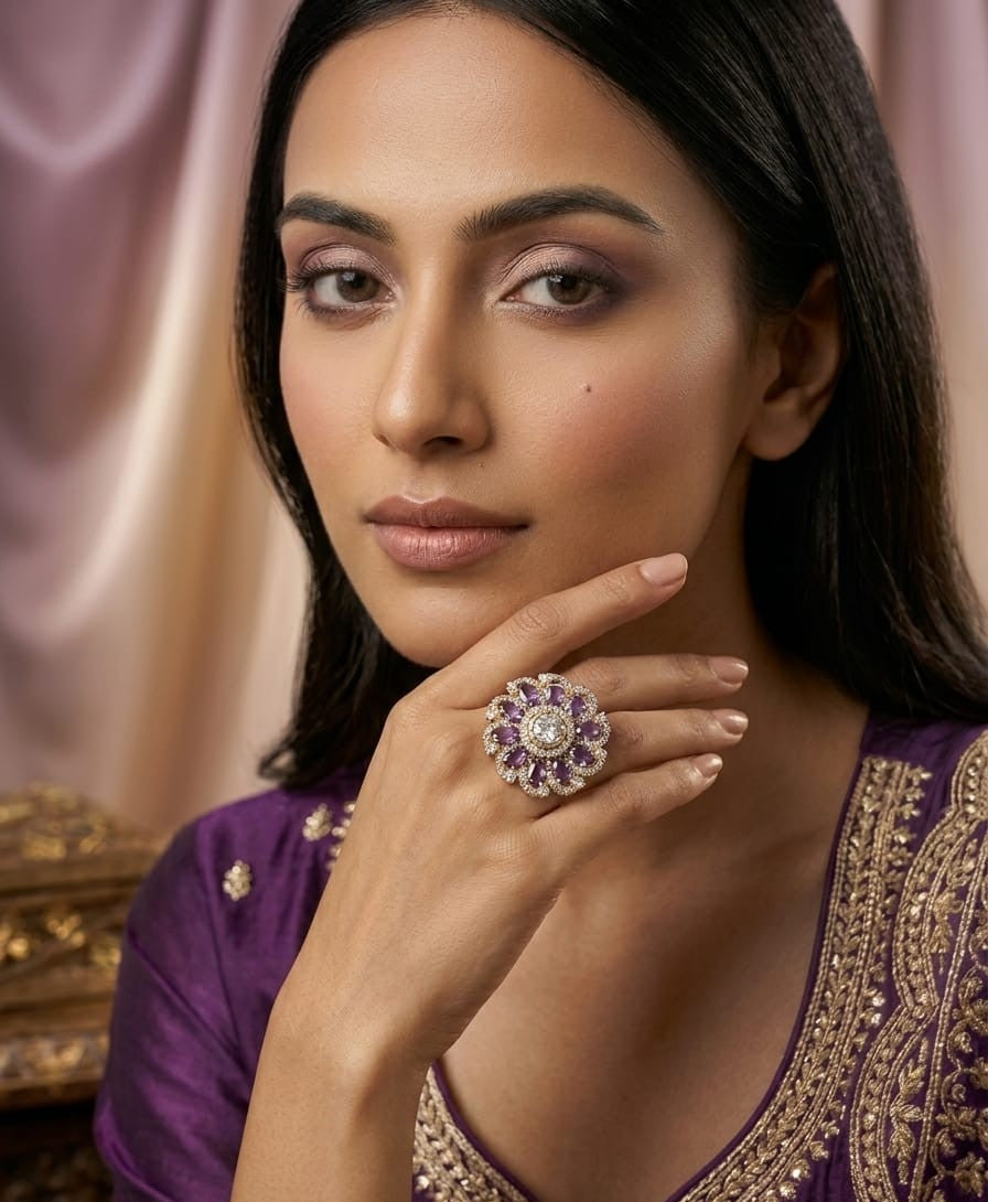 Itrani Lavender and Pink Floral Diamond Style Statement Ring