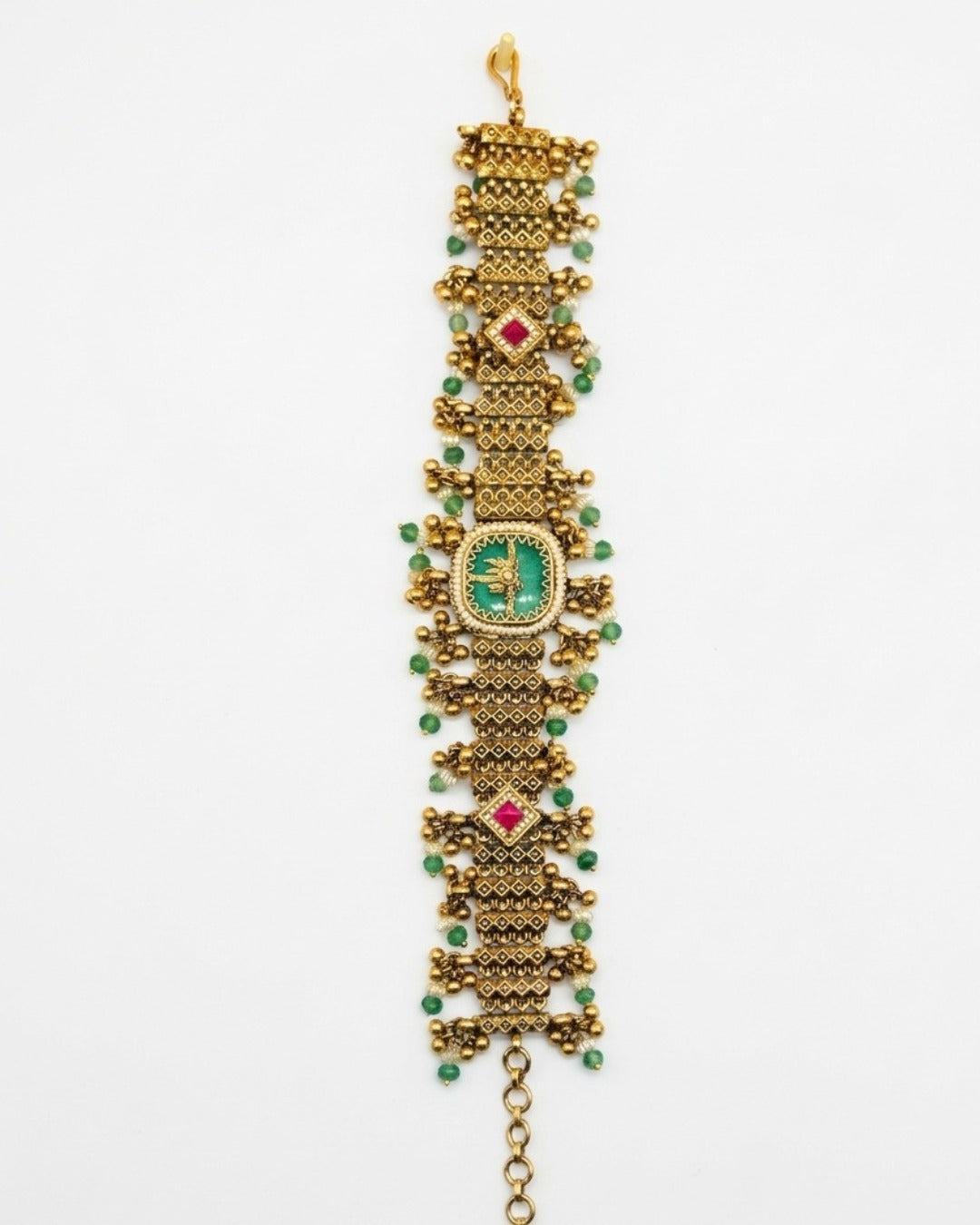 Itrani Rajwadi Heritage Ethnic Gold Plated Bracelet With Glass Center Stone.