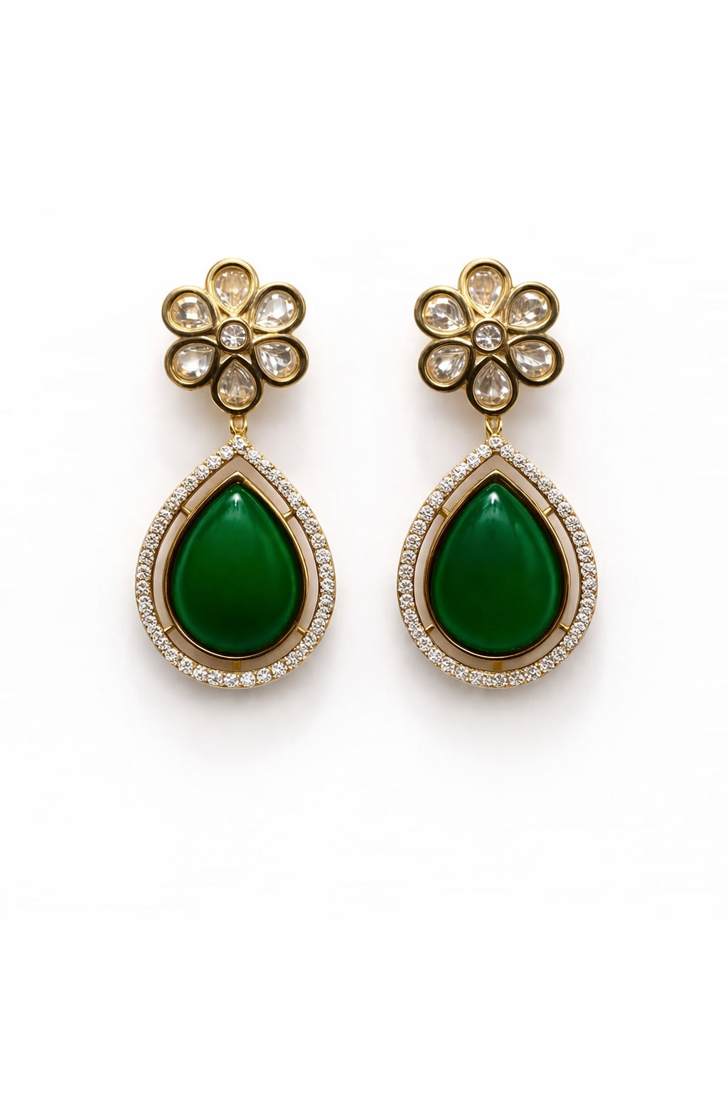 Itrani Emerald Drop, Floral Style Pearl Mala Pendant Set – Anti Tarnish Brass Ethnic Jewellery