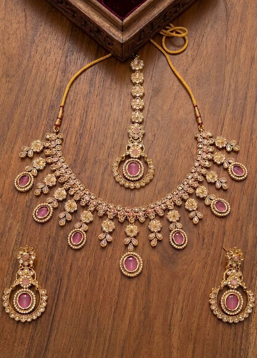 Royal Heritage Pink Kundan Necklace Set Clearance