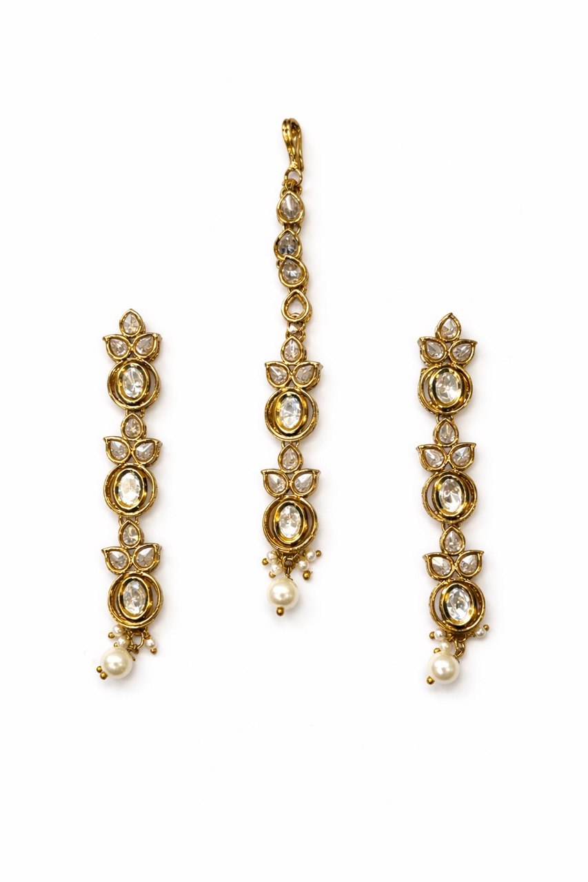 Royal Polki Pearl Drop Necklace Set Clearance