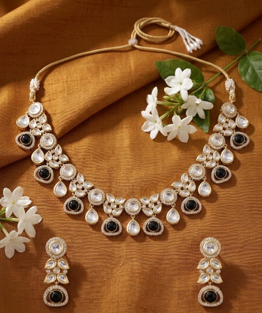 Itrani Black Beauty Moissanite,Polki Stone Necklace Set