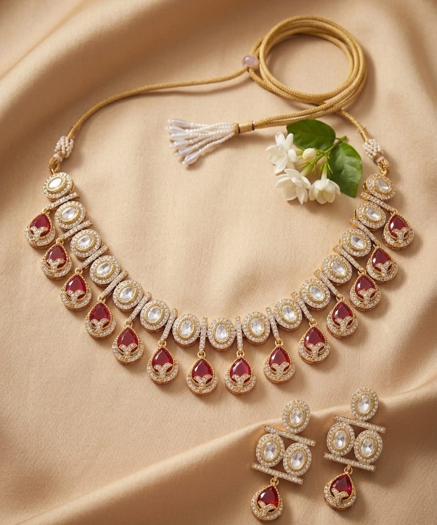 Itrani Elegant Moissanite Stone Leaf Drop Necklace Set
