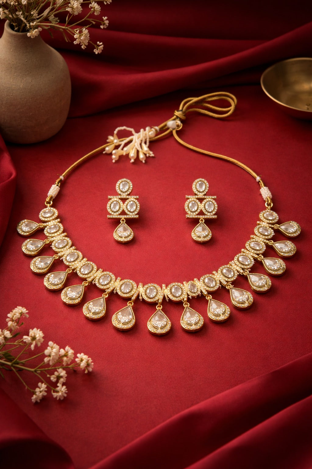 Itrani Elegant Moissanite Stone Leaf Drop Necklace Set