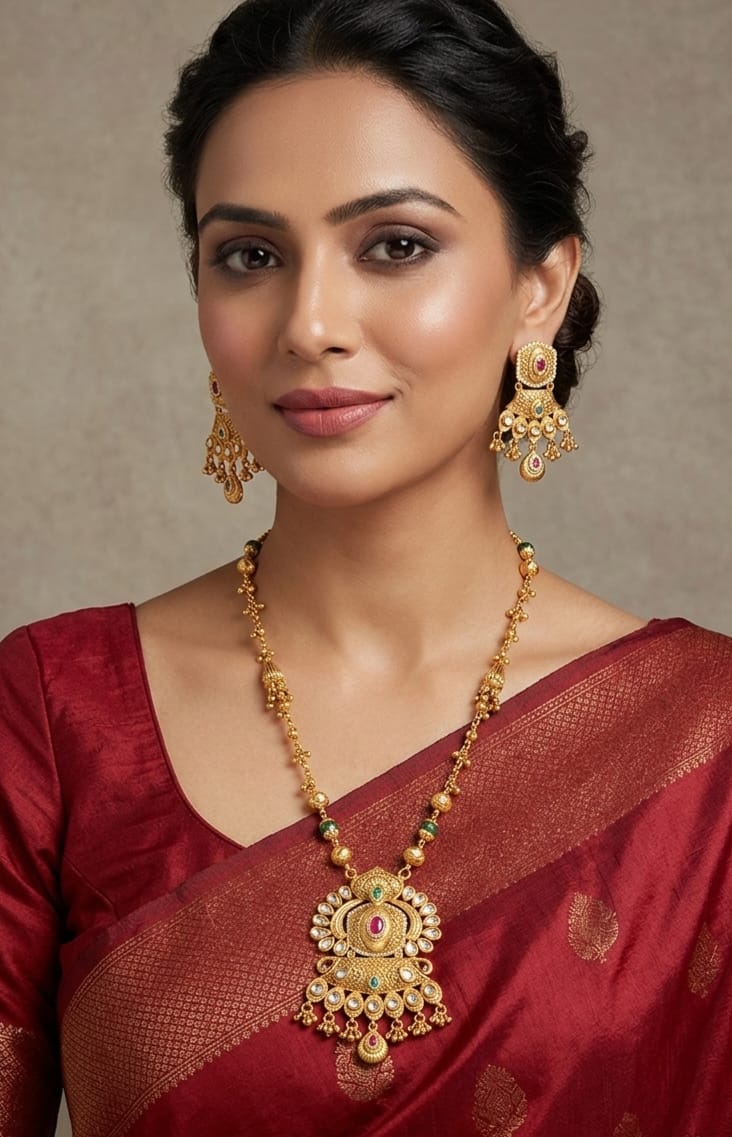 Itrani Gold Pearl Drop Long Pendant Necklace Set