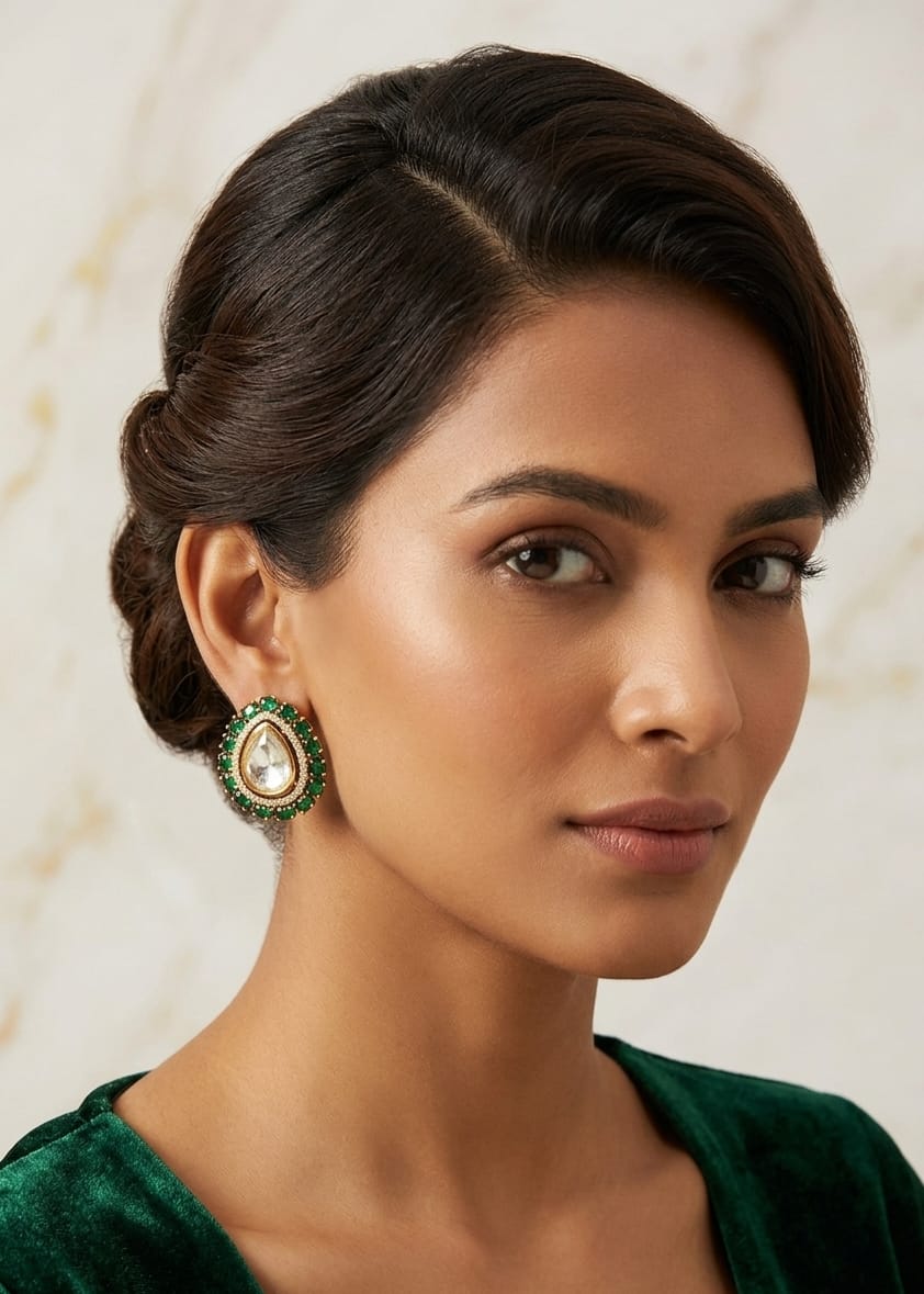 Itrani Indo Western Teardrop Stud Earrings Victorian Style