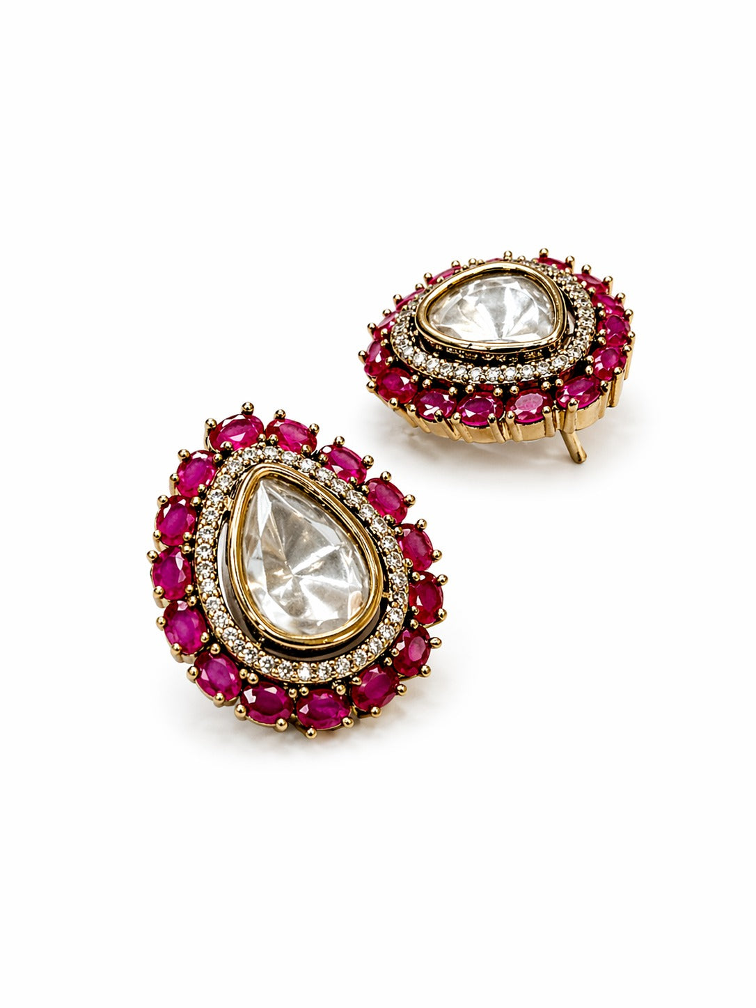 Itrani Indo Western Teardrop Stud Earrings Victorian Style