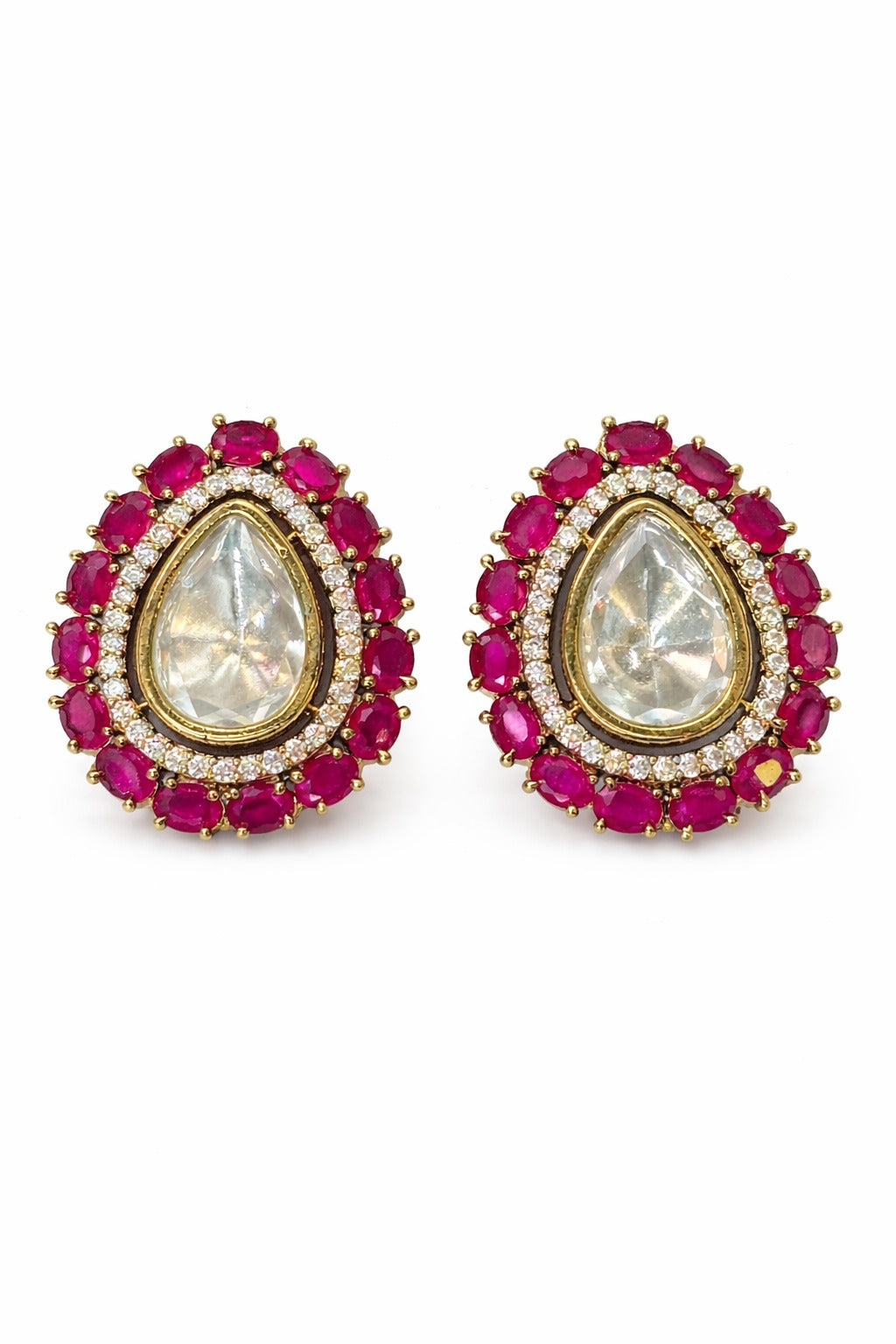Itrani Indo Western Teardrop Stud Earrings Victorian Style