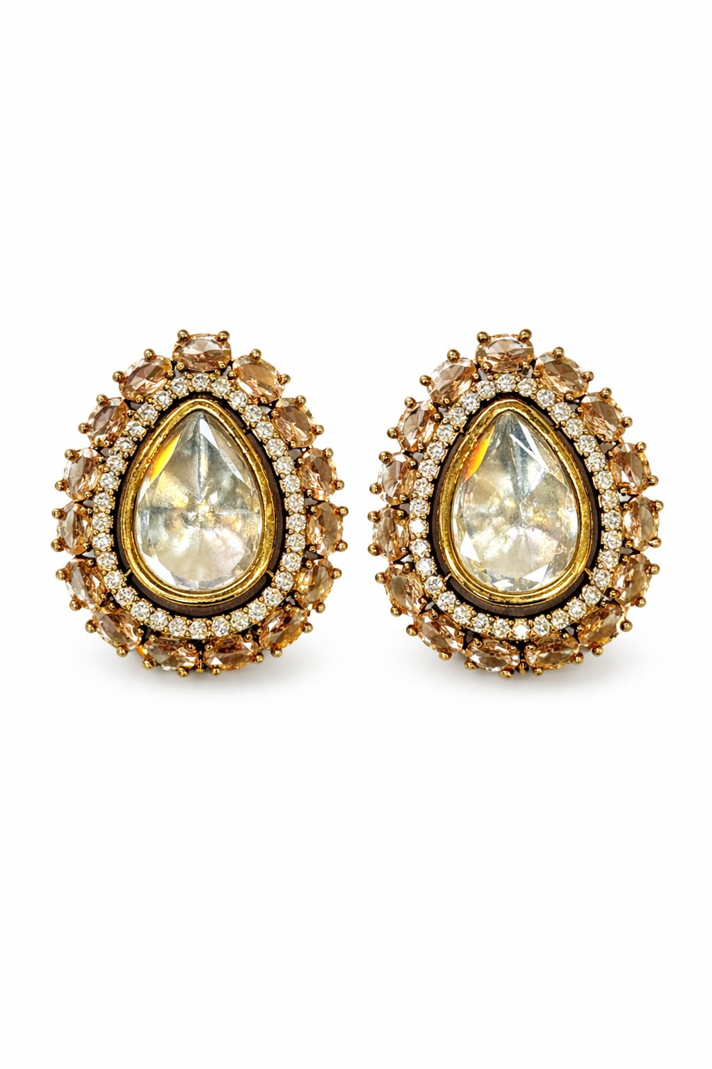 Itrani Indo Western Teardrop Stud Earrings Victorian Style